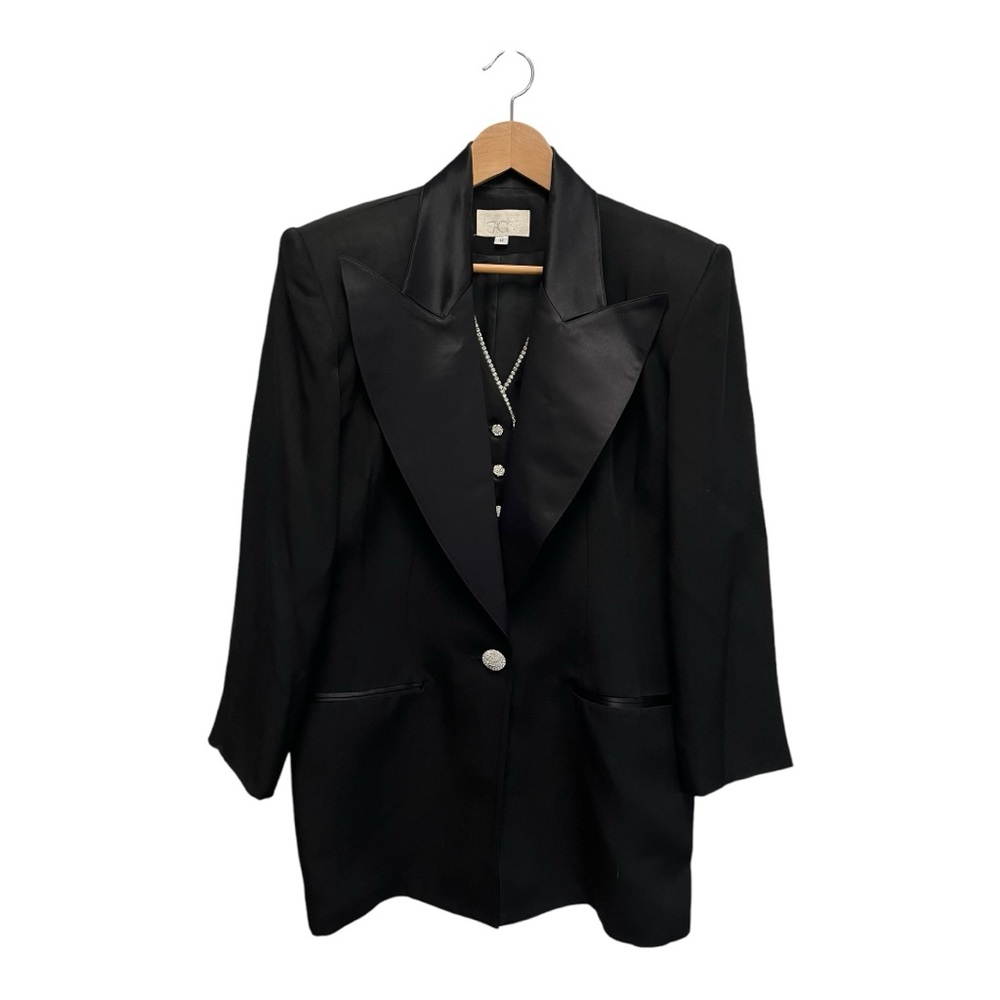 Cache Vintage Tuxedo Coat Jacket Sz 14 Wide Satin Collar Attached Waistcoat Vest